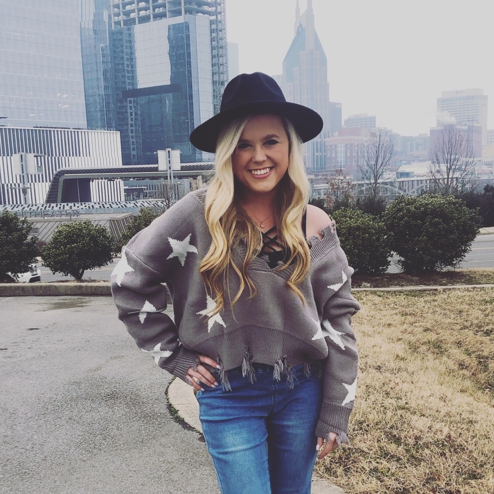 Distressed Gray Star Sweater